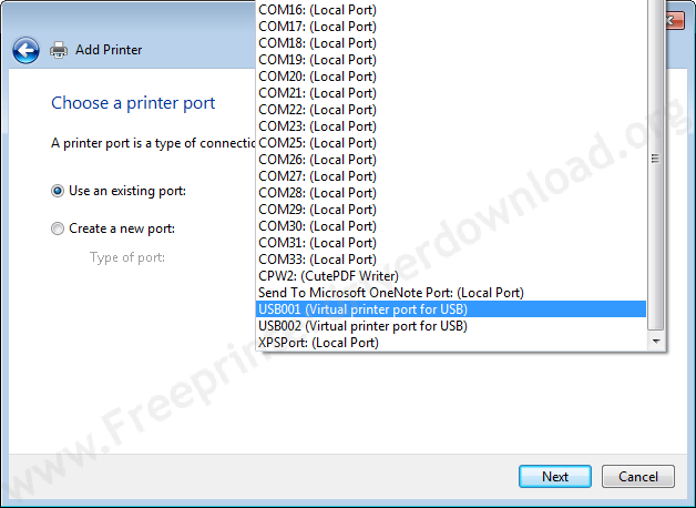 Printer Installation Manually 18 Choose the Port