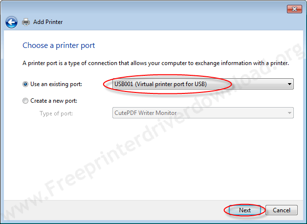 Printer Installation Manually 6 Choose a USB Port