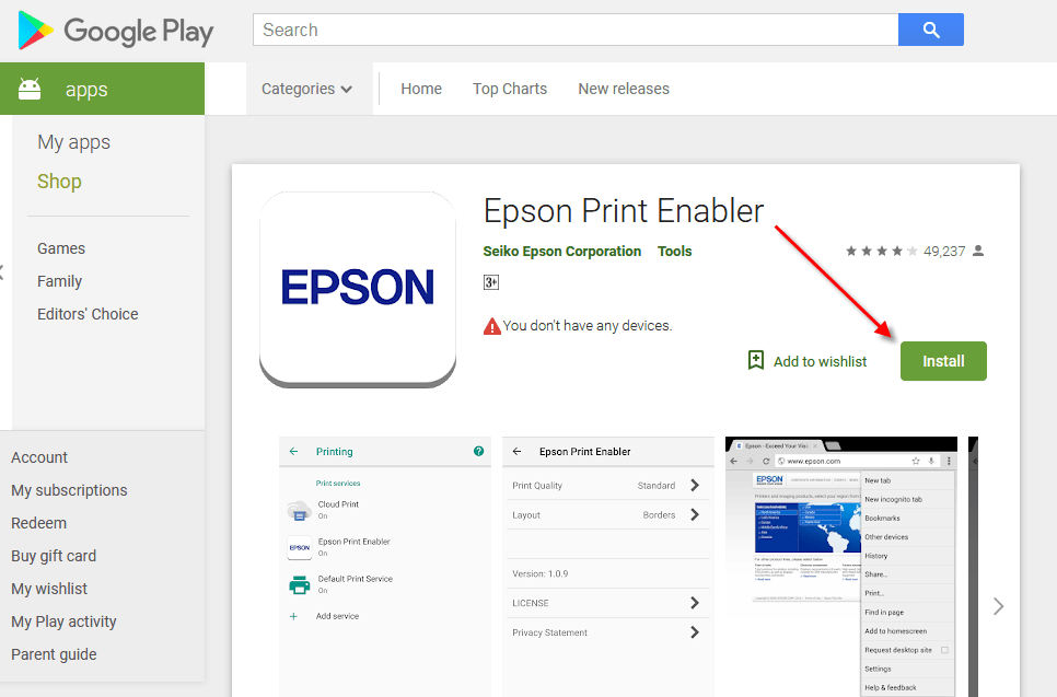 Epson Print Enabler for print from mobile