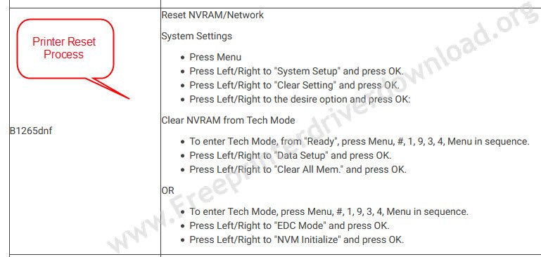 How to reset dell b1265dnf printer