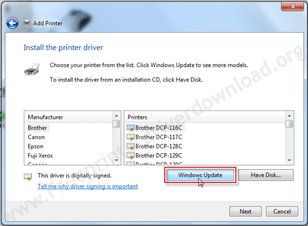 printer driver install through Windows update step5