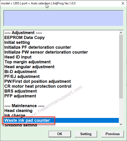 select waste ink pad counter