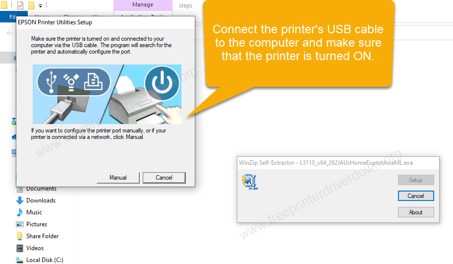 Plug the printers USB cable to the PC