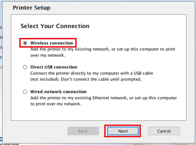 select wireless connection option