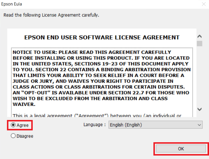 accept Epson L3218 license agreement