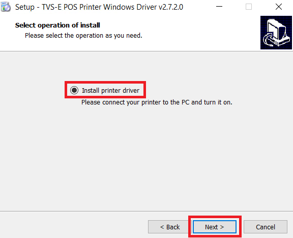 install TVS RP 3230 printer driver