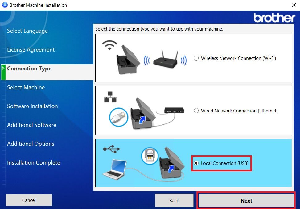 select local USB connection