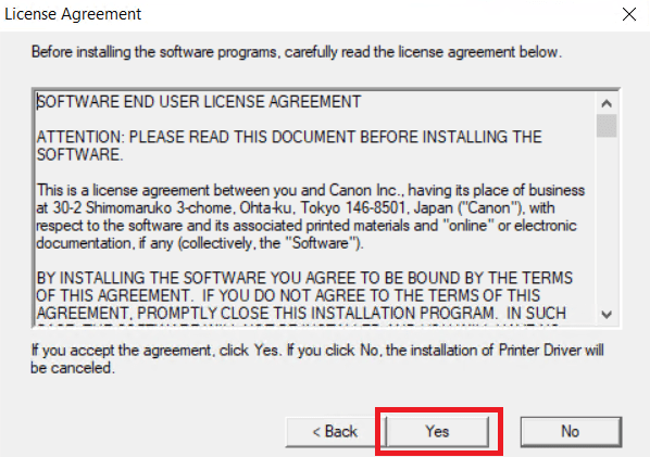 click yes to accept agreement