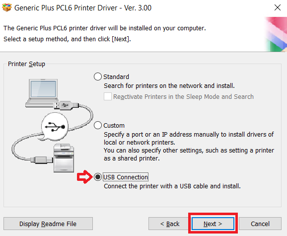 select USB connection option
