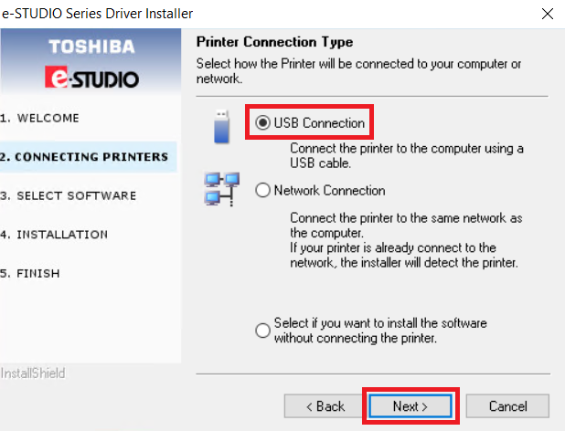 select USB connection