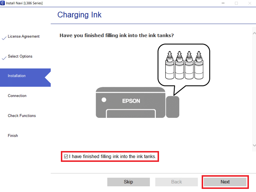 make sure ink tanks are filled