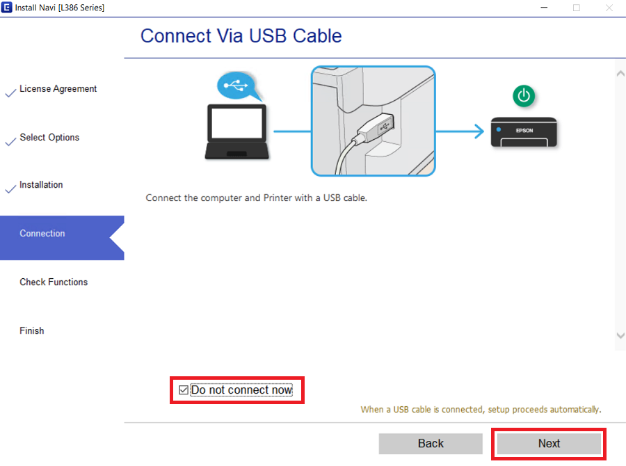 connect Epson L386 printer later
