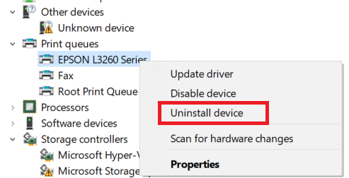 uninstall the Epson L3260 device