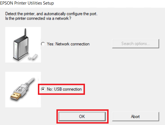 select USB connection option