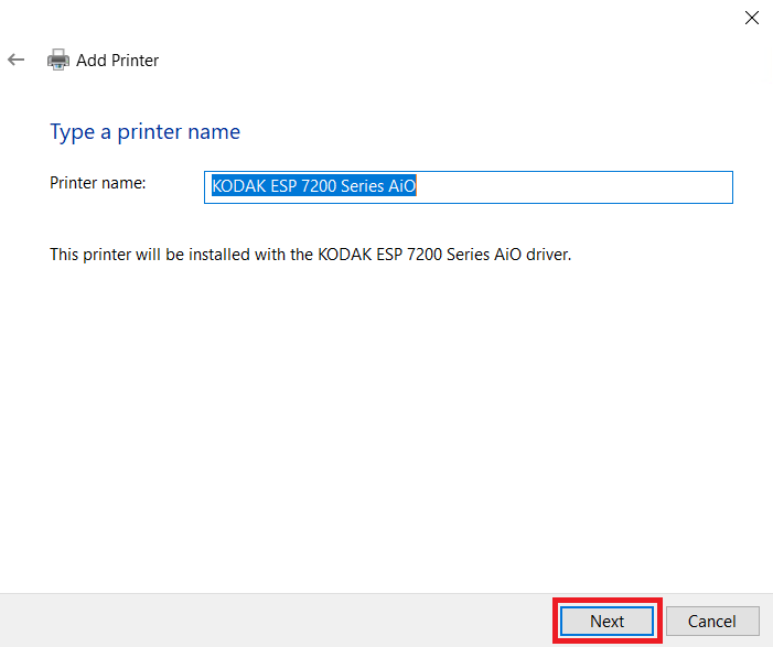continue with default printer name