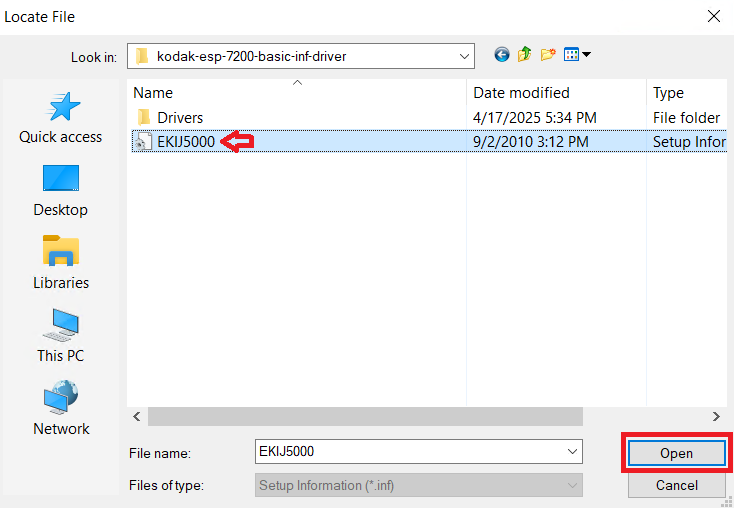 select EKIJ5000 inf file