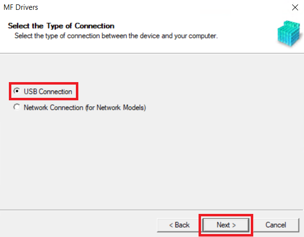 select USB connection type