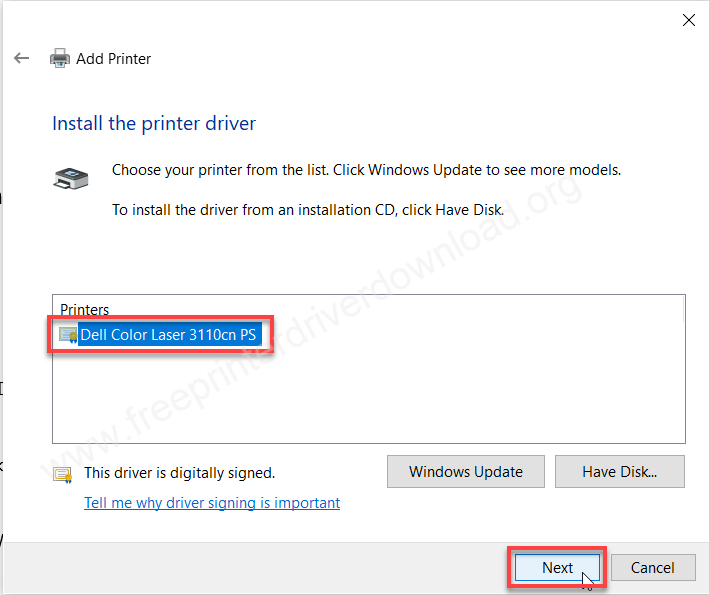 Dell 3110cn printer driver installation step 13 image