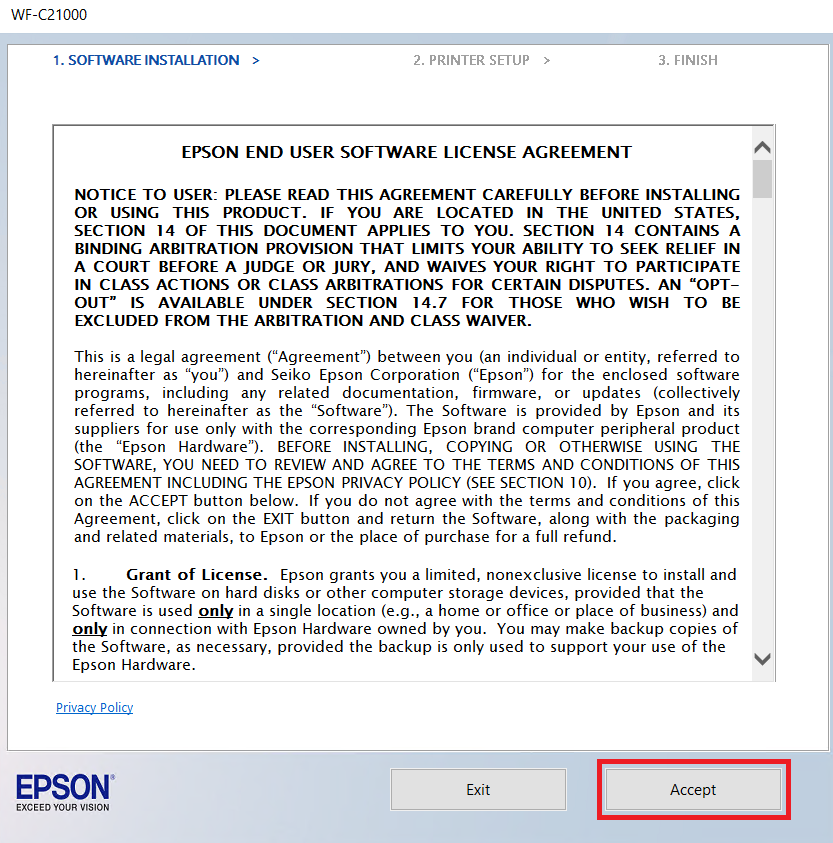 accept license agreement
