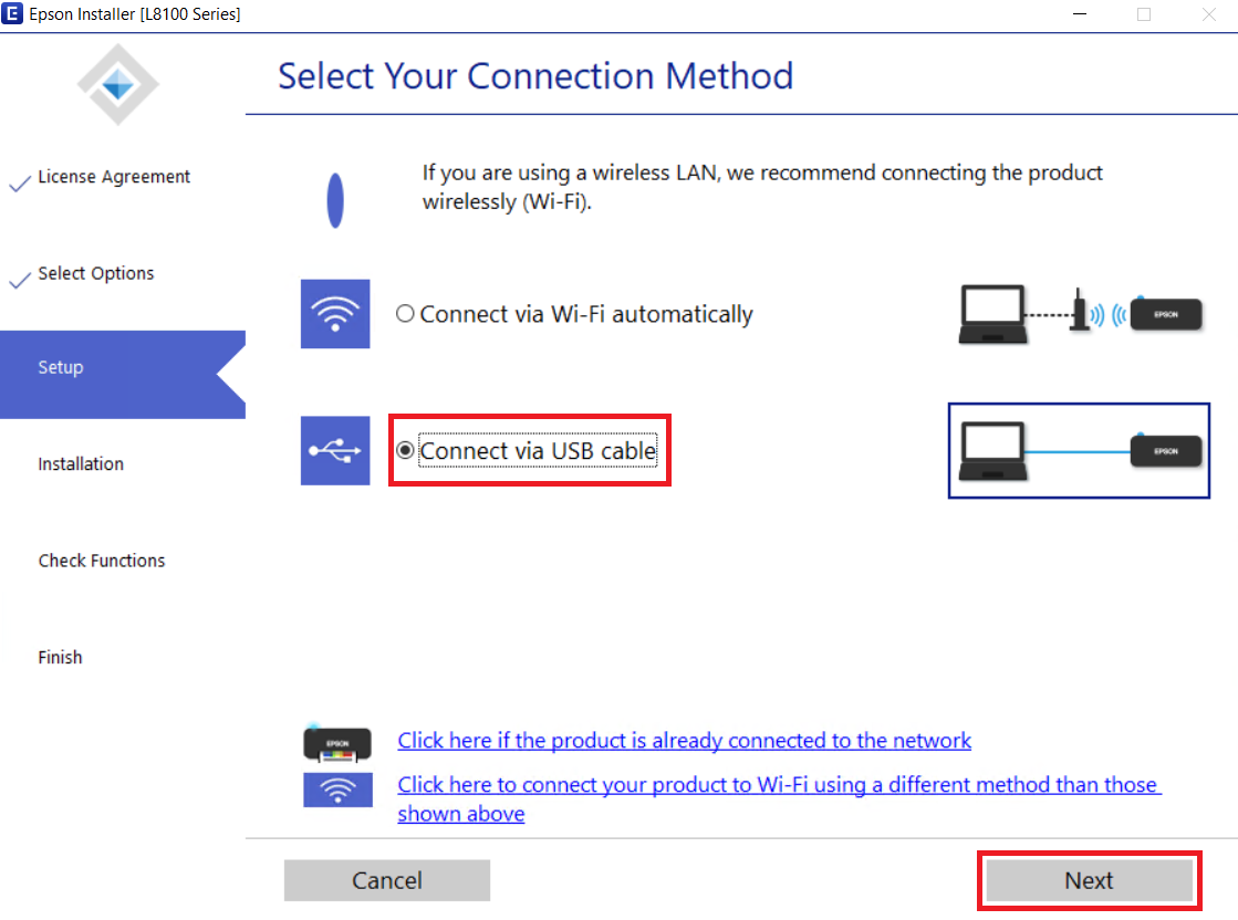 connect via USB cable