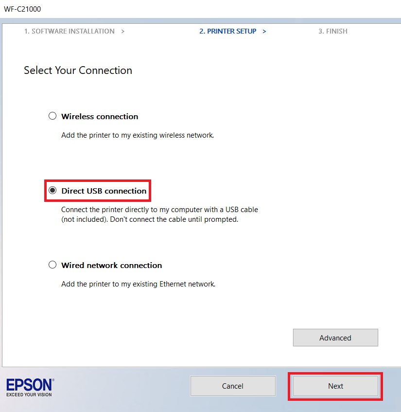 select direct usb connection option