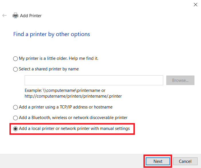 select add local printer