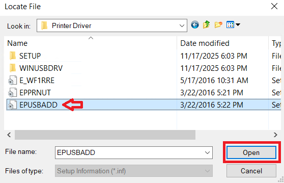 select EPUSBADD INF file