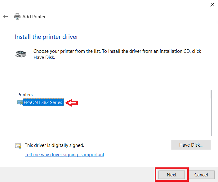 select Epson L382 Series printer