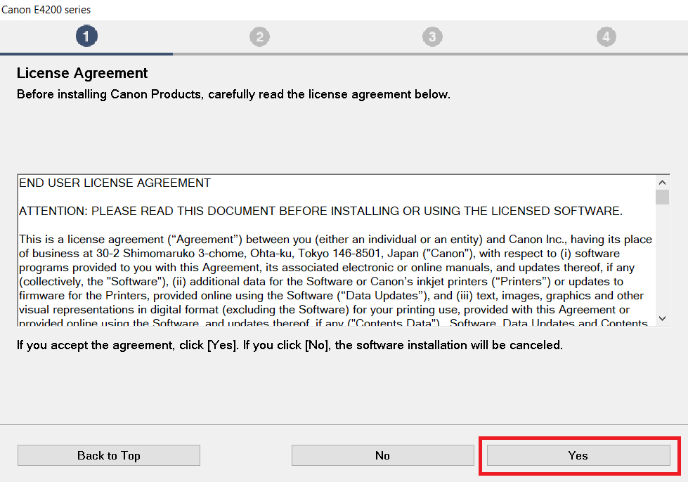 click on yes to accept agreement