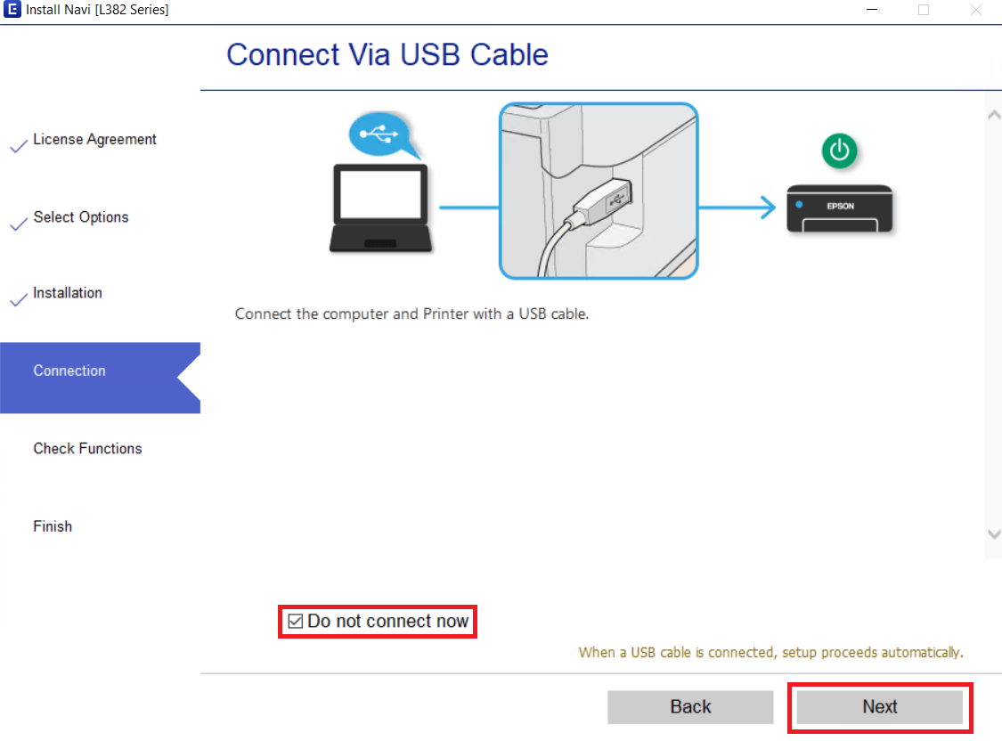 connect Epson L382 printer