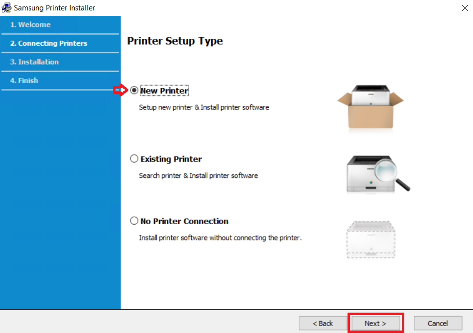 select new printer option