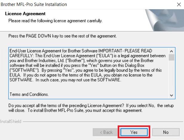 click yes to accept agreement