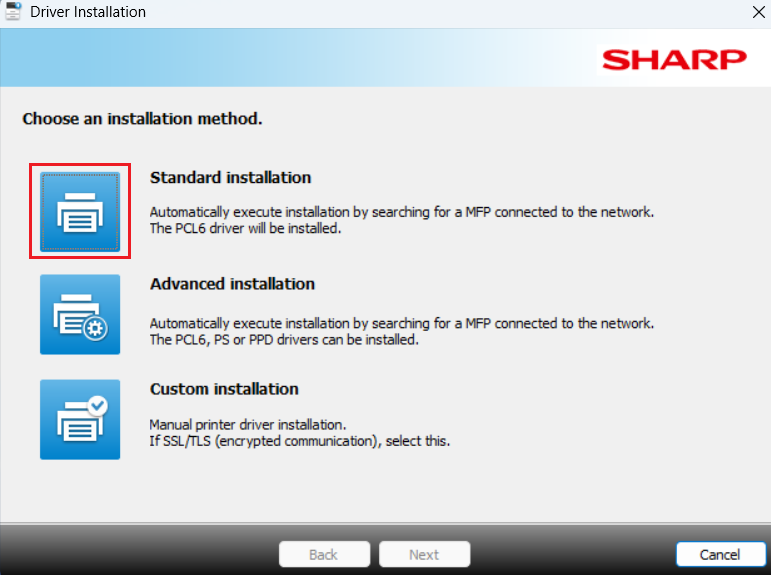 select standard installation