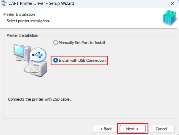 select USB connection option