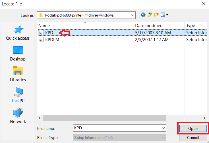 select KPD inf file