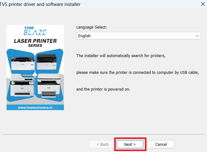 select language then click next
