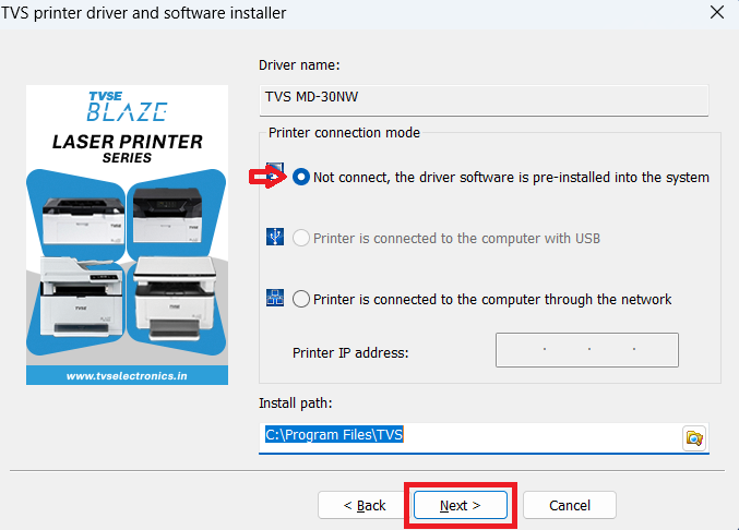 connect your TVS MD-30NW / 30ANW printer later