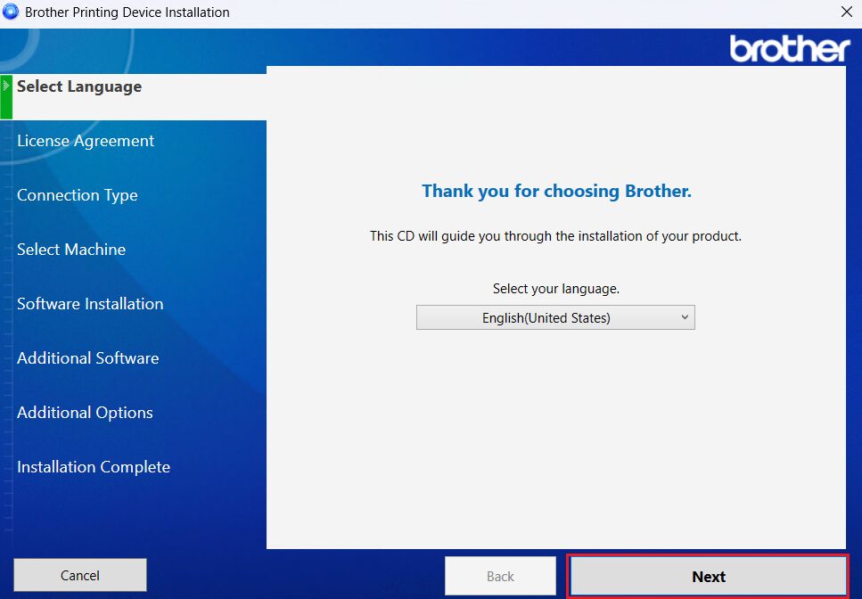select English language