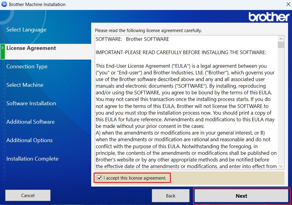 accept the license agreement