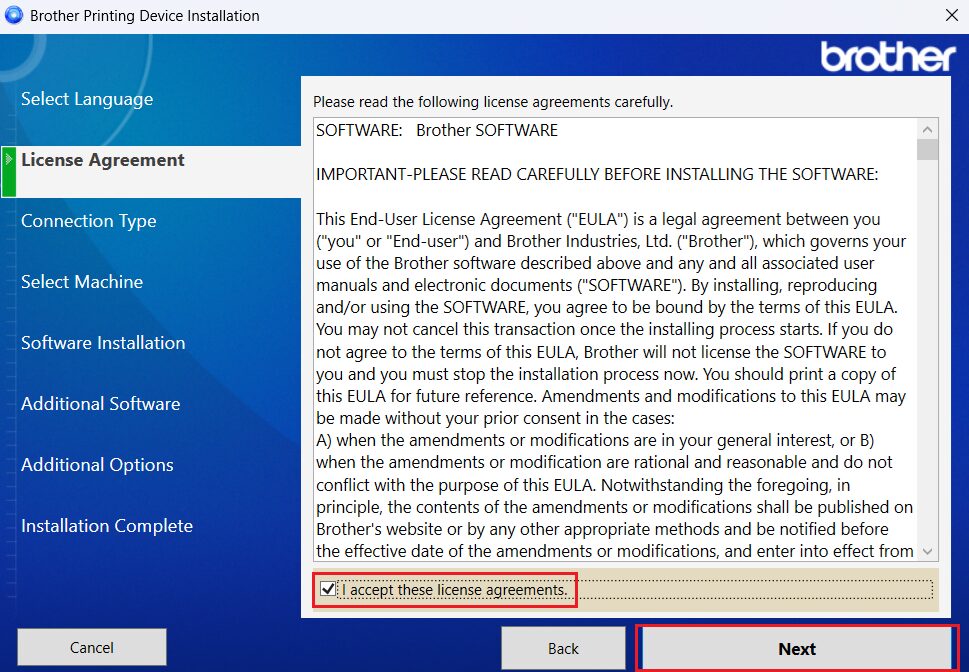 accept the license agreement