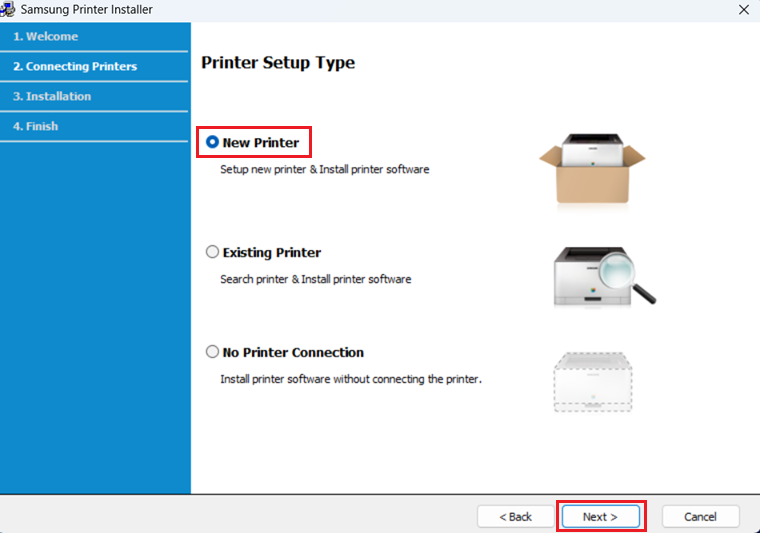 select new printer option