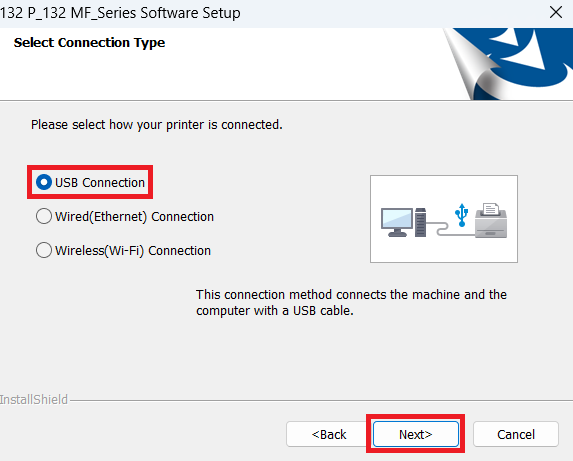select USB connection option