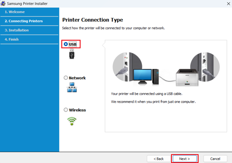 select the USB port option