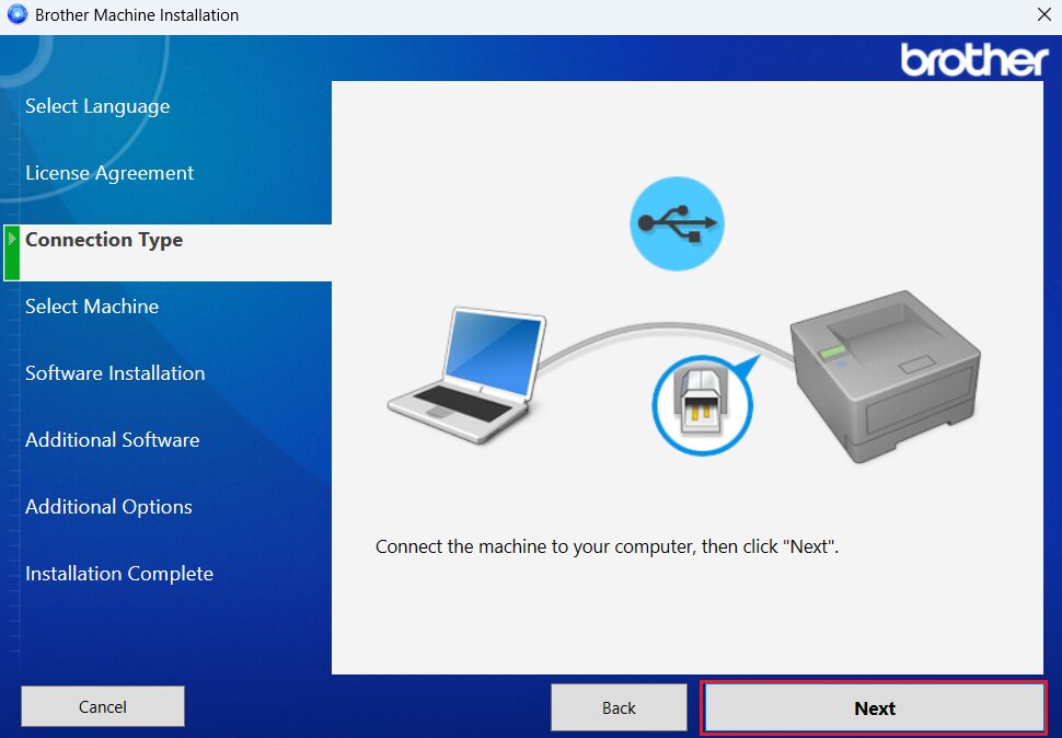 connect Brother HL-L2460DW printer