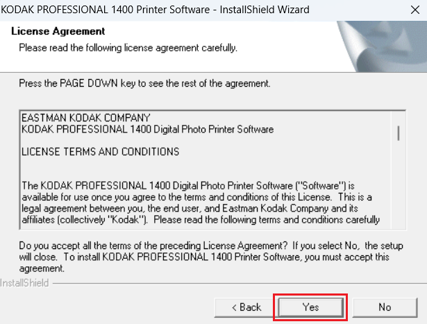 click yes to accept license agreement