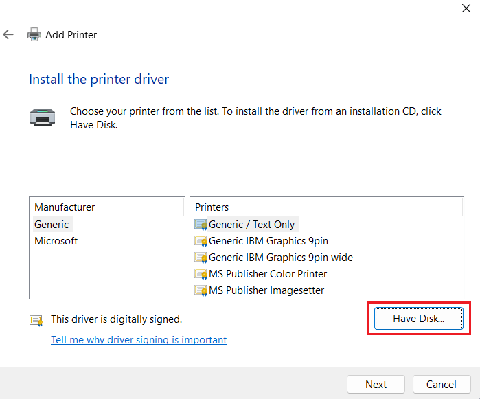 click on have disk button