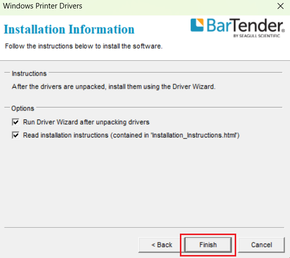 click Finish to proceed