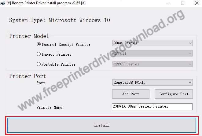 select printer model USB port