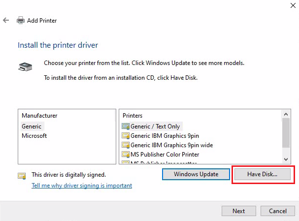 click on Have Disk button
