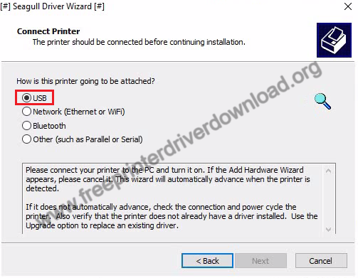 select USB connection option